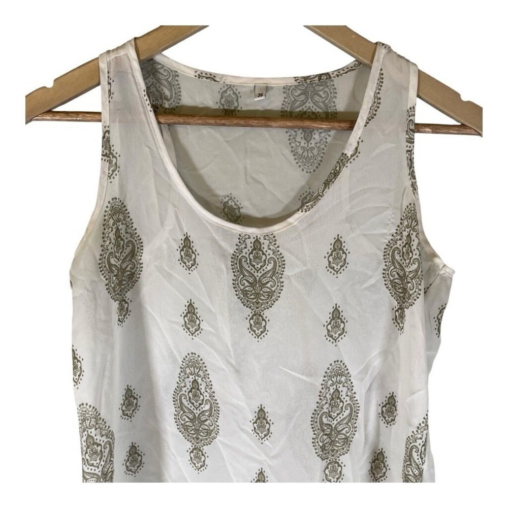 Women's Sheer Tank Top Size Small 36 White Green Lightweight Casual Boho Brazil - Picture 3 of 7
